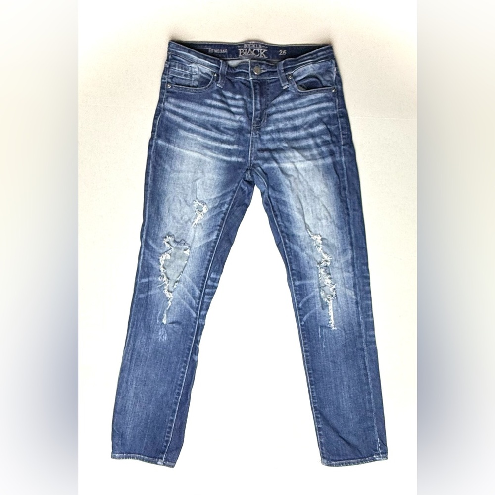 Buckle Black Women's 25 Fit No 256 Straight Leg Blue Jeans Blue Distressed Denim